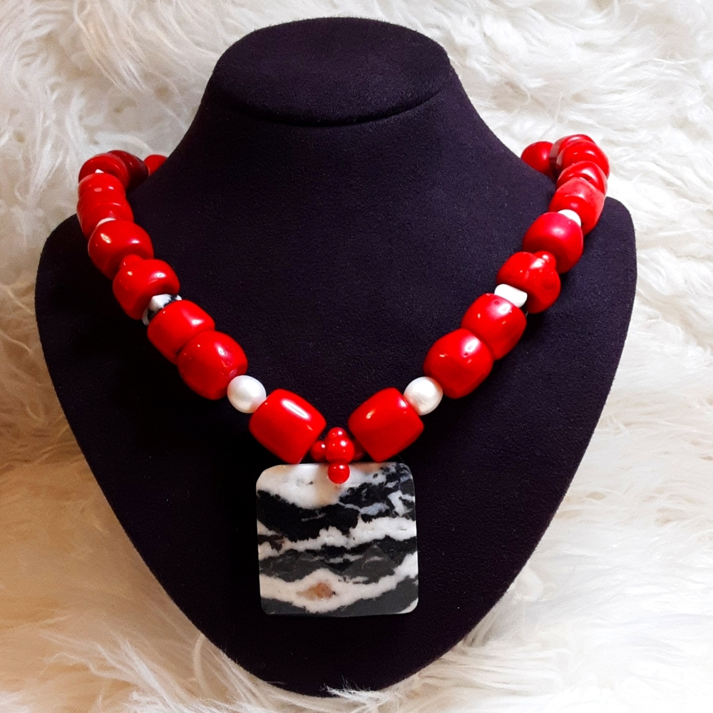 Red and Black Zebra Pattern Choker
